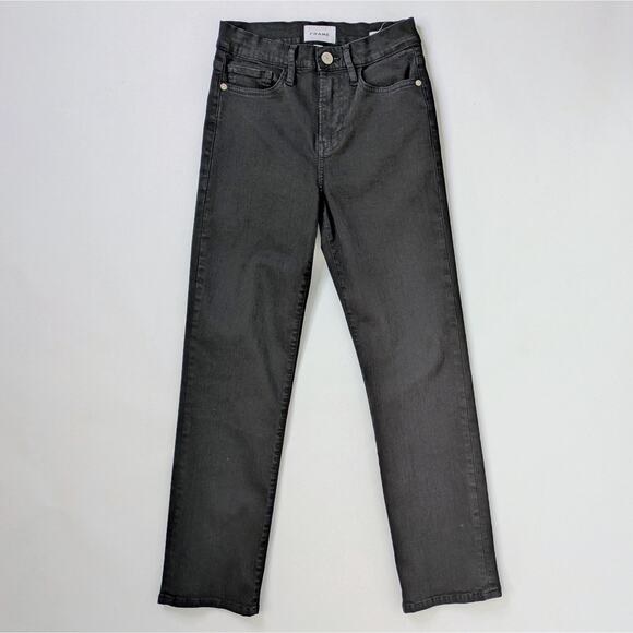 Frame Le High Straight 26 Black Raw Hem Quiet Luxury Minimalist Denim - Picture 1 of 10